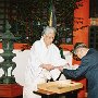 Toshimasa & Priest from Itsukushima Shrine. The Shrine commissioned him to make menuki for the sword of Takauji Ashikaga.